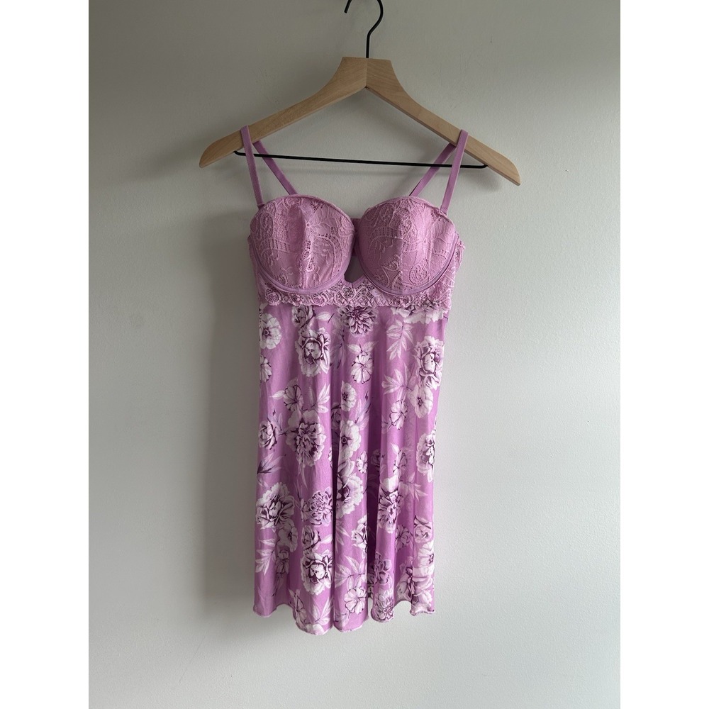 Large Pink Floral Nightgown Lace Bustier Babydoll Sleepwear Sexy Bridal Vibes - Picture 2 of 8